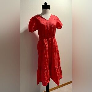 J. Crew Vibrant melon colored eyelet Midi Dress size 4